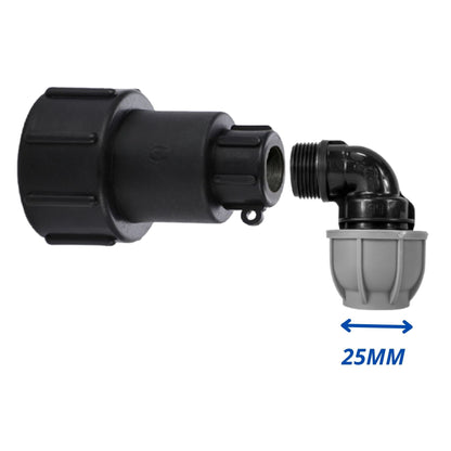 IBC Adapter S60x6 BSP MDPE Fittings 3/4" Extended Adaptor - Tee, Straight, Elbow 25mm & 32mm