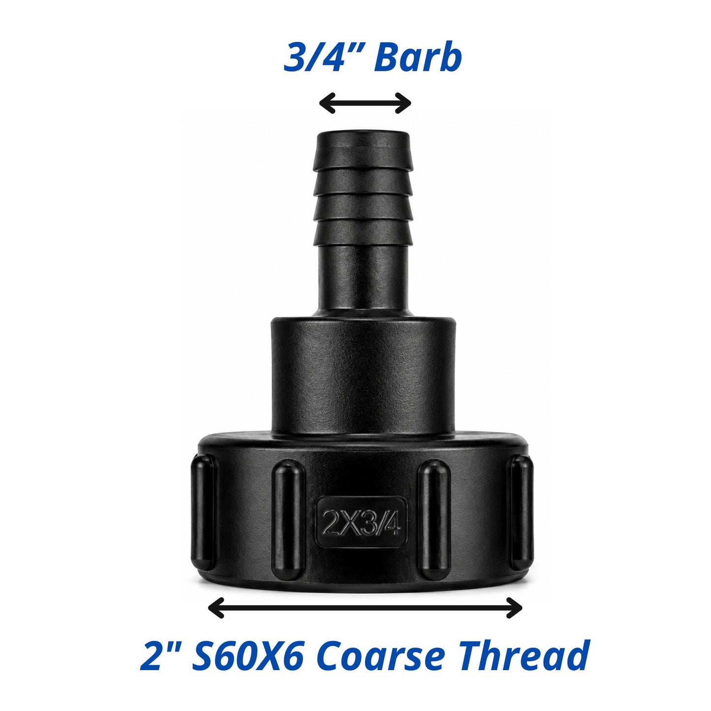 IBC Tank Hose Tail Adaptor S60x6 2" Coarse Thread Hose Barb Connector - Various Sizes