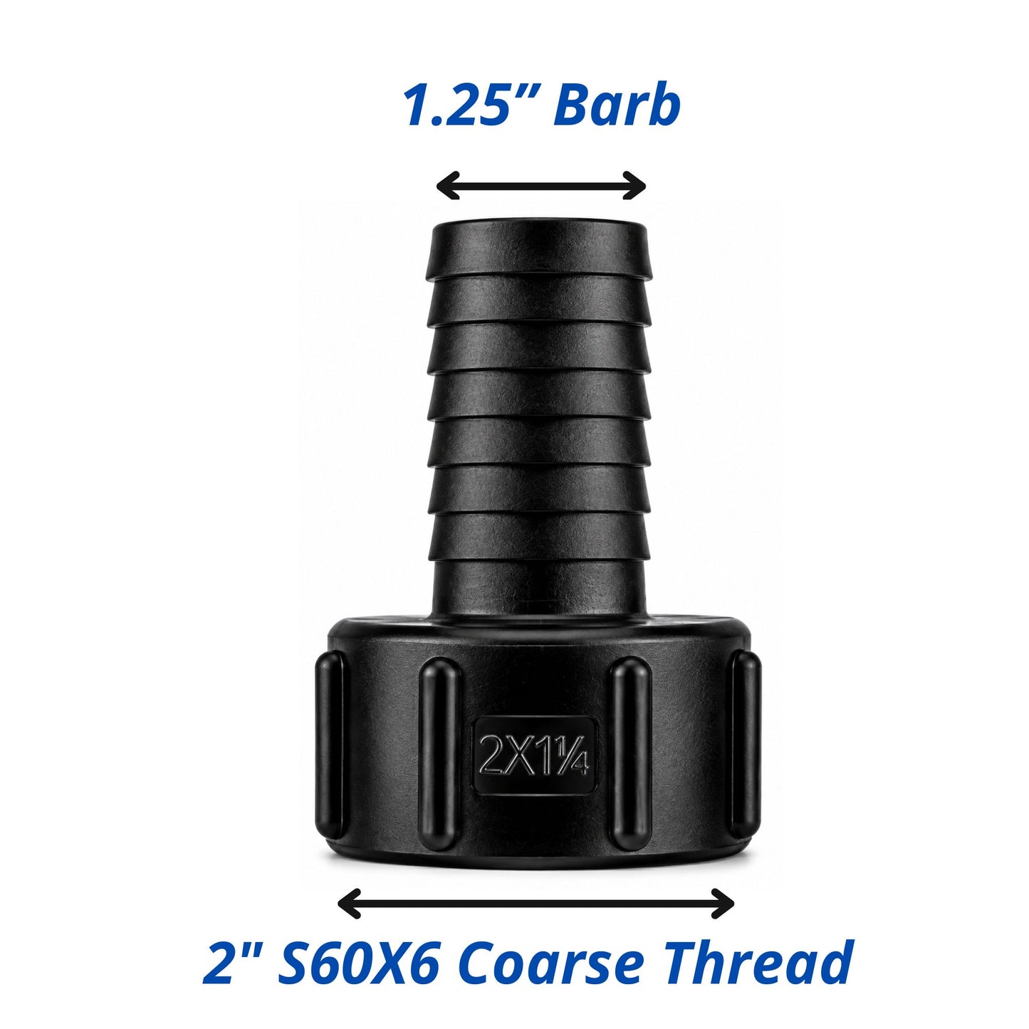 IBC Tank Hose Tail Adaptor S60x6 2" Coarse Thread Hose Barb Connector - Various Sizes