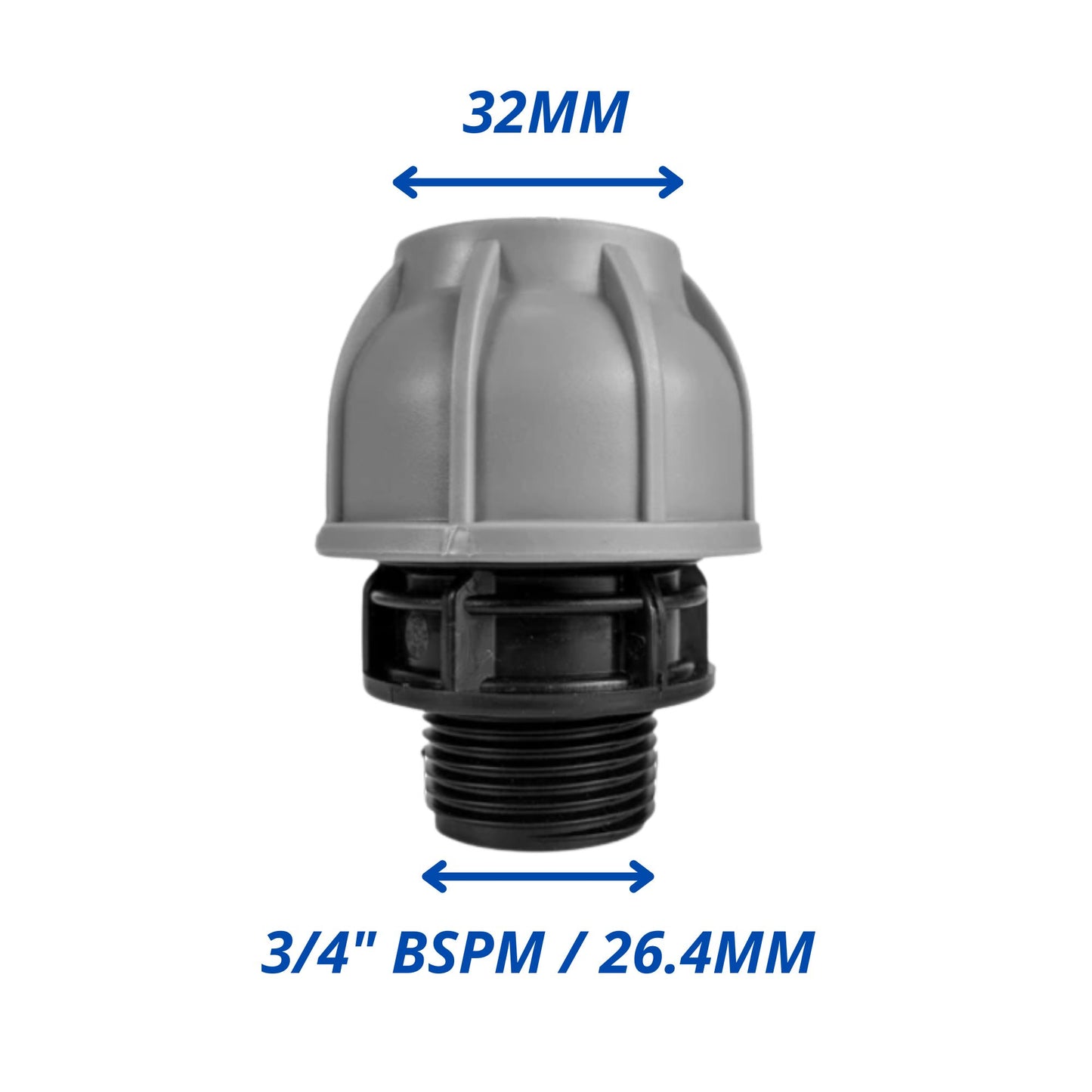 IBC Adapter S60x6 BSP MDPE Fittings 3/4" Extended Adaptor - Tee, Straight, Elbow 25mm & 32mm