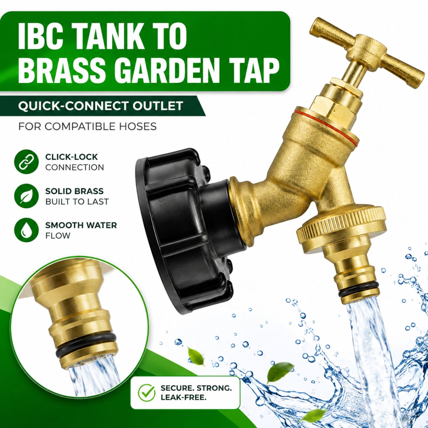 IBC Tank Adapter Hose Connector S60X6 - Brass Garden Tap Quick Connector + Female Tap Connector & PTFE Tape
