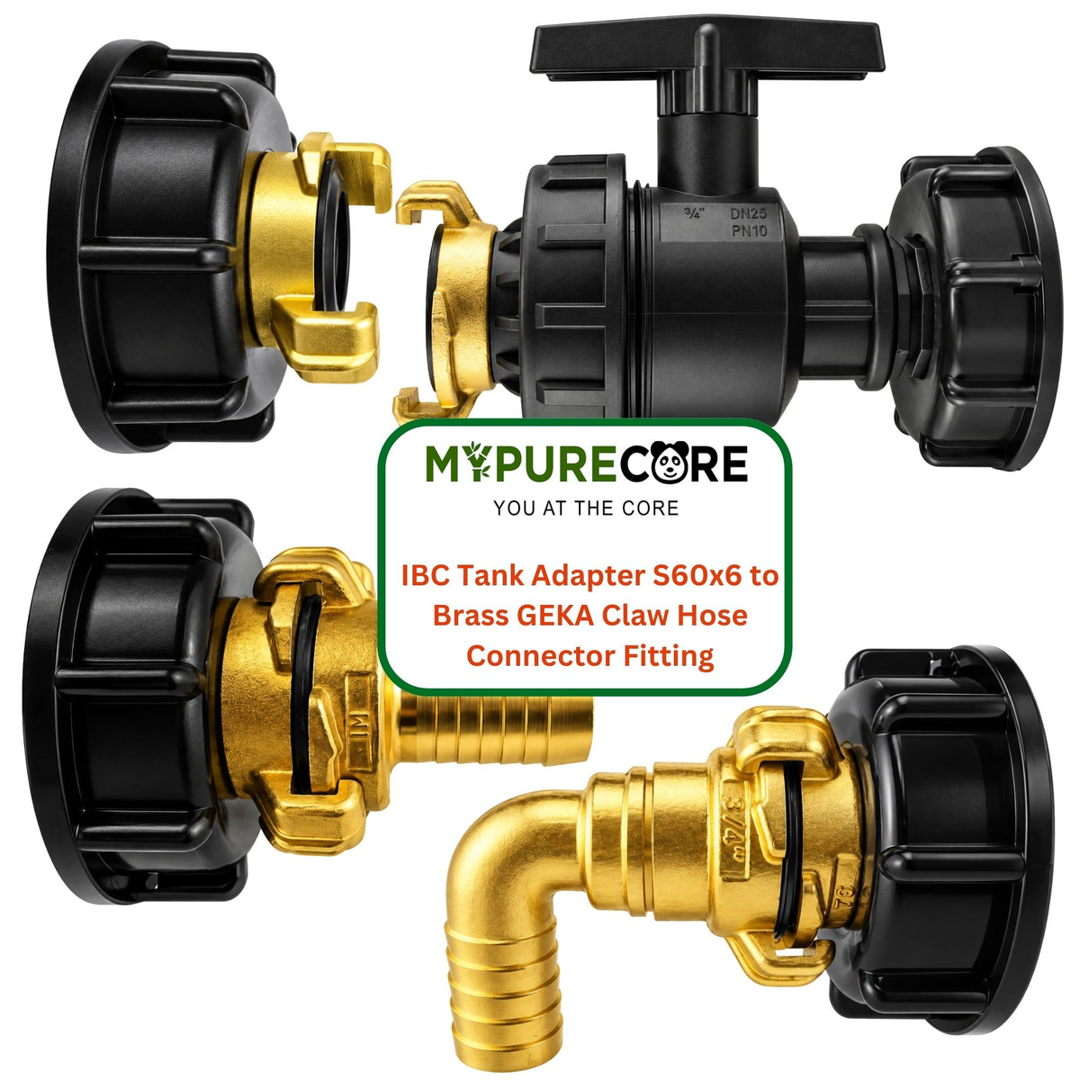 IBC S60x6 Tank Adapter Brass GEKA Claw Coupling Hose Tail Elbow Valve Water Connector Fitting Kit