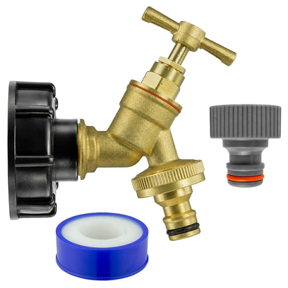 IBC Tank Adapter Hose Connector S60X6 - Brass Garden Tap Quick Connector + Female Tap Connector & PTFE Tape