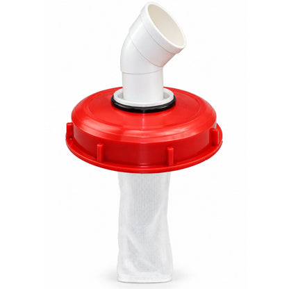 IBC Tank Lid 225mm Screw Cap with 45 Degree Elbow Outlet & Mesh Filter Bag
