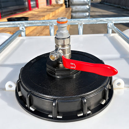 IBC 155mm Top Cap with Metal Lever Valve Hose Connector Water Tank 1/2 inch