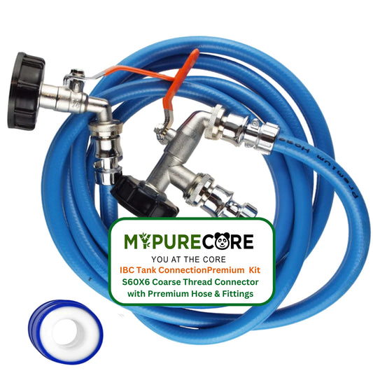 IBC Tank Connection Kit S60X6 Premium Chrome and Brass Hose Fittings with Double Tap and 2-3 Metre Reinforced Hose