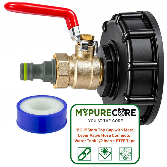 IBC 155mm Top Cap with Metal Lever Valve Hose Connector Water Tank 1/2 inch