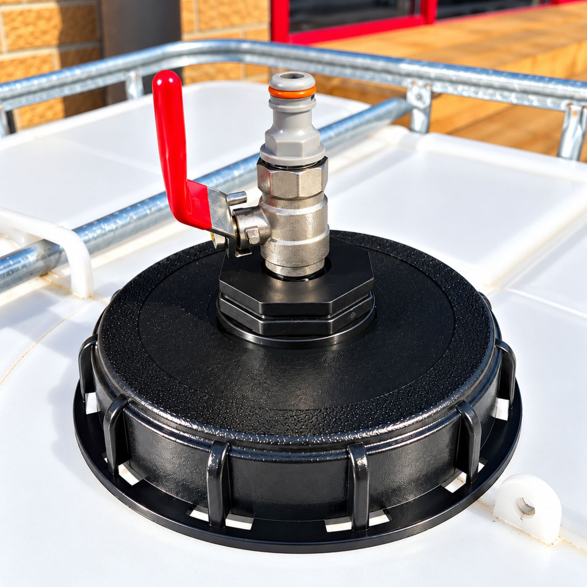 IBC 155mm Top Cap with Metal Lever Valve Hose Connector Water Tank 1/2 inch