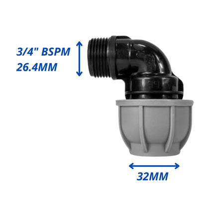 IBC Adapter S60x6 BSP MDPE Fittings 3/4" Extended Adaptor - Tee, Straight, Elbow 25mm & 32mm