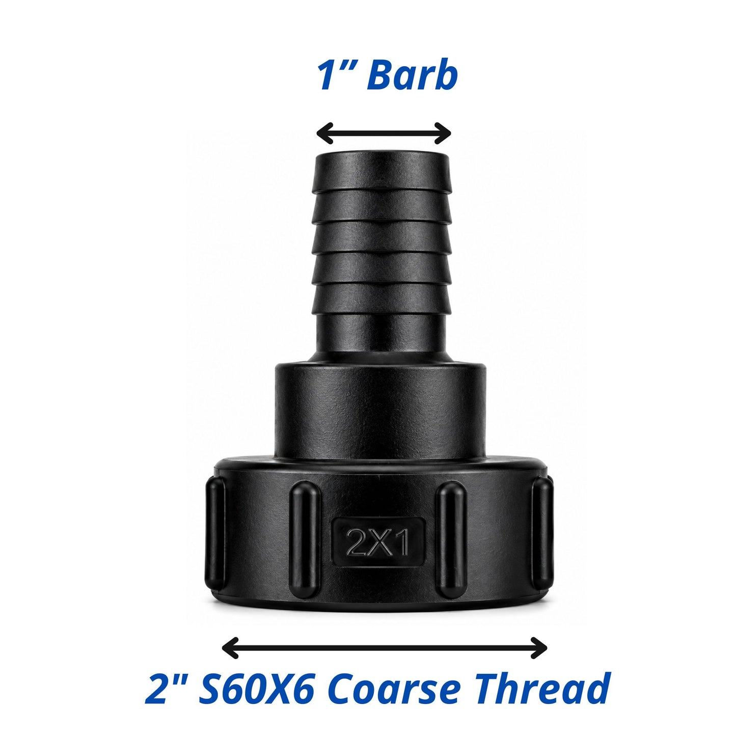 IBC Tank Hose Tail Adaptor S60x6 2" Coarse Thread Hose Barb Connector - Various Sizes