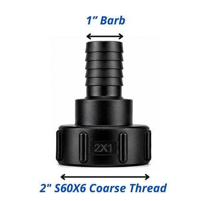 IBC Tank Hose Tail Adaptor S60x6 2" Coarse Thread Hose Barb Connector - Various Sizes