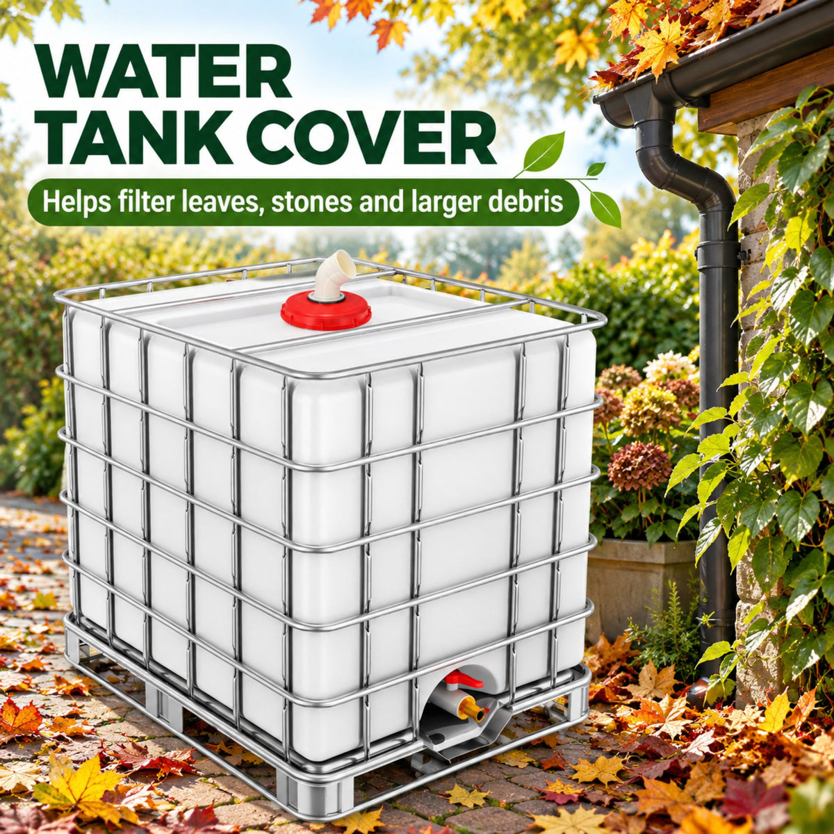 IBC Tank Lid 225mm Screw Cap with 45 Degree Elbow Outlet & Mesh Filter Bag