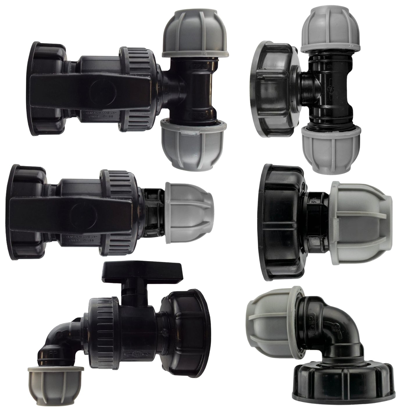 Water Tank Adapter IBC S60x6 to MDPE Pipe 20mm/25mm/32mm - Straight, Elbow, Tee