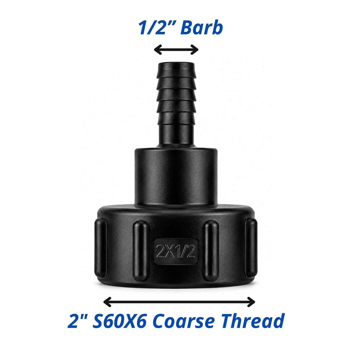 IBC Tank Hose Tail Adaptor S60x6 2" Coarse Thread Hose Barb Connector - Various Sizes