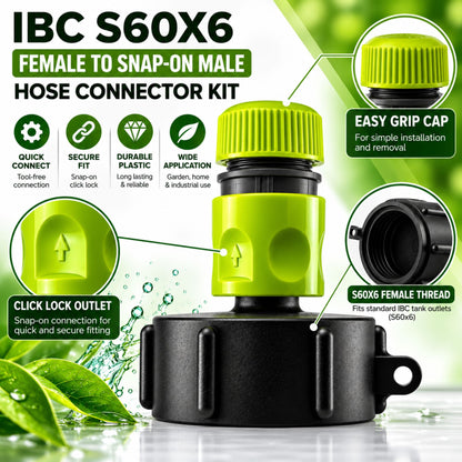 IBC 2" S60X6 Thread Black Cap Hose Connector Snap on Male Adaptor Tank Fitting