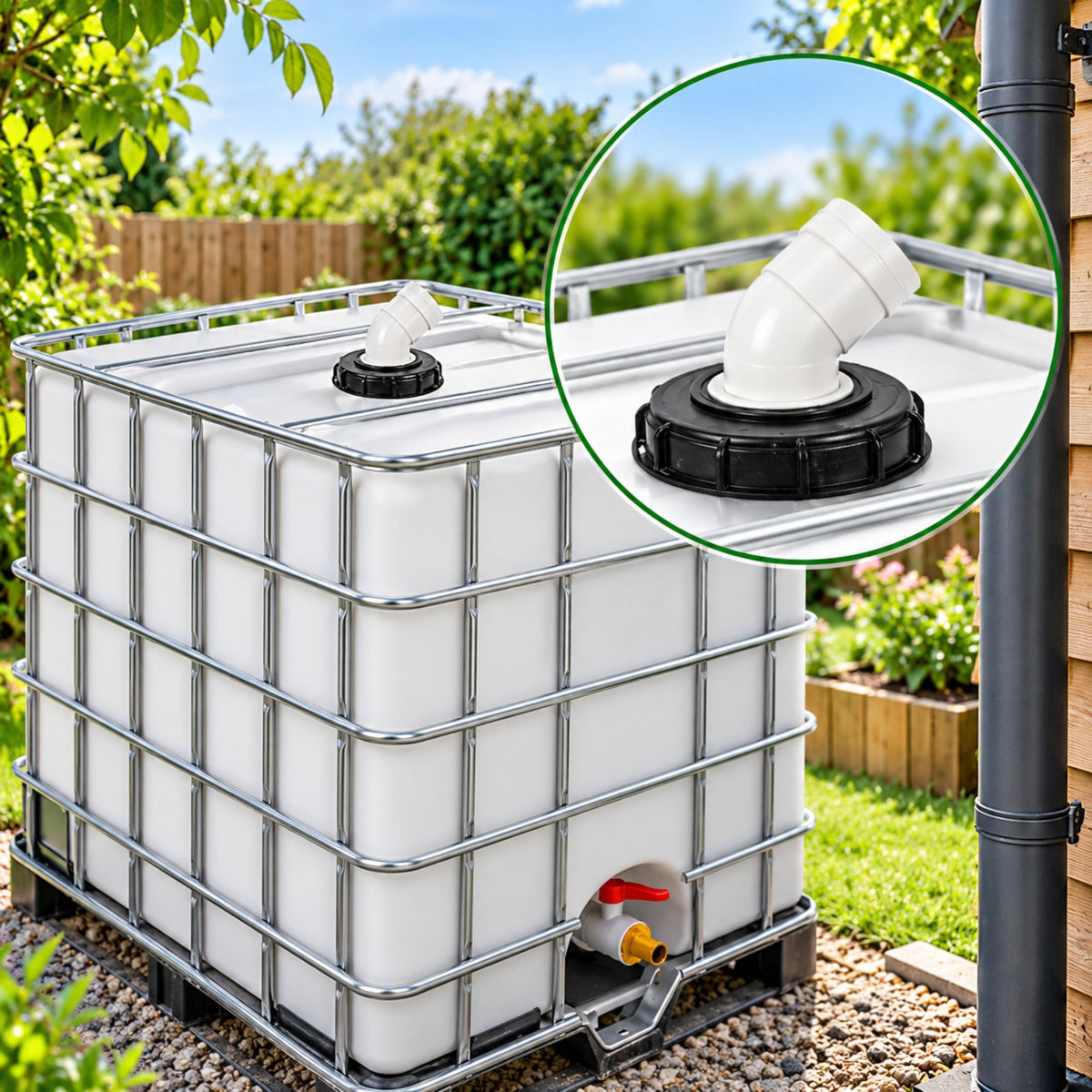 IBC Lid Tank Cap Elbow Outlet Filter Cap 155mm 45 Degree Black