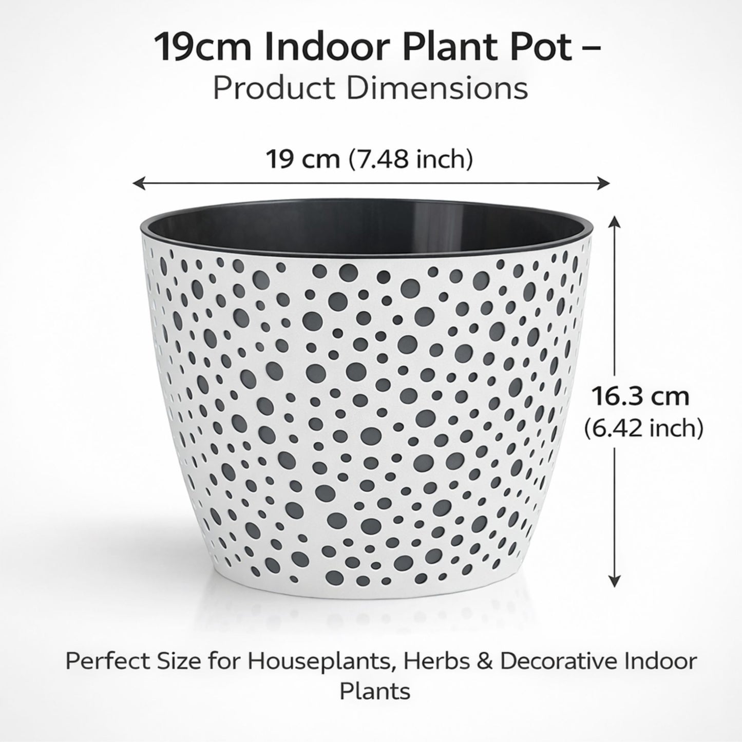 Flower Pot 19cm Decorative Modern Dotted Design Plastic Planter Round Plant Pot