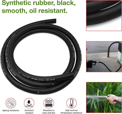 10mm Fuel Hose – Reinforced Rubber Hose for Fuel, Diesel, Petrol, Water – Oil-Resistant Flexible Pipe for Engine Fuels, Industrial Use – 2m Reinforced Rubber Pipe Hose