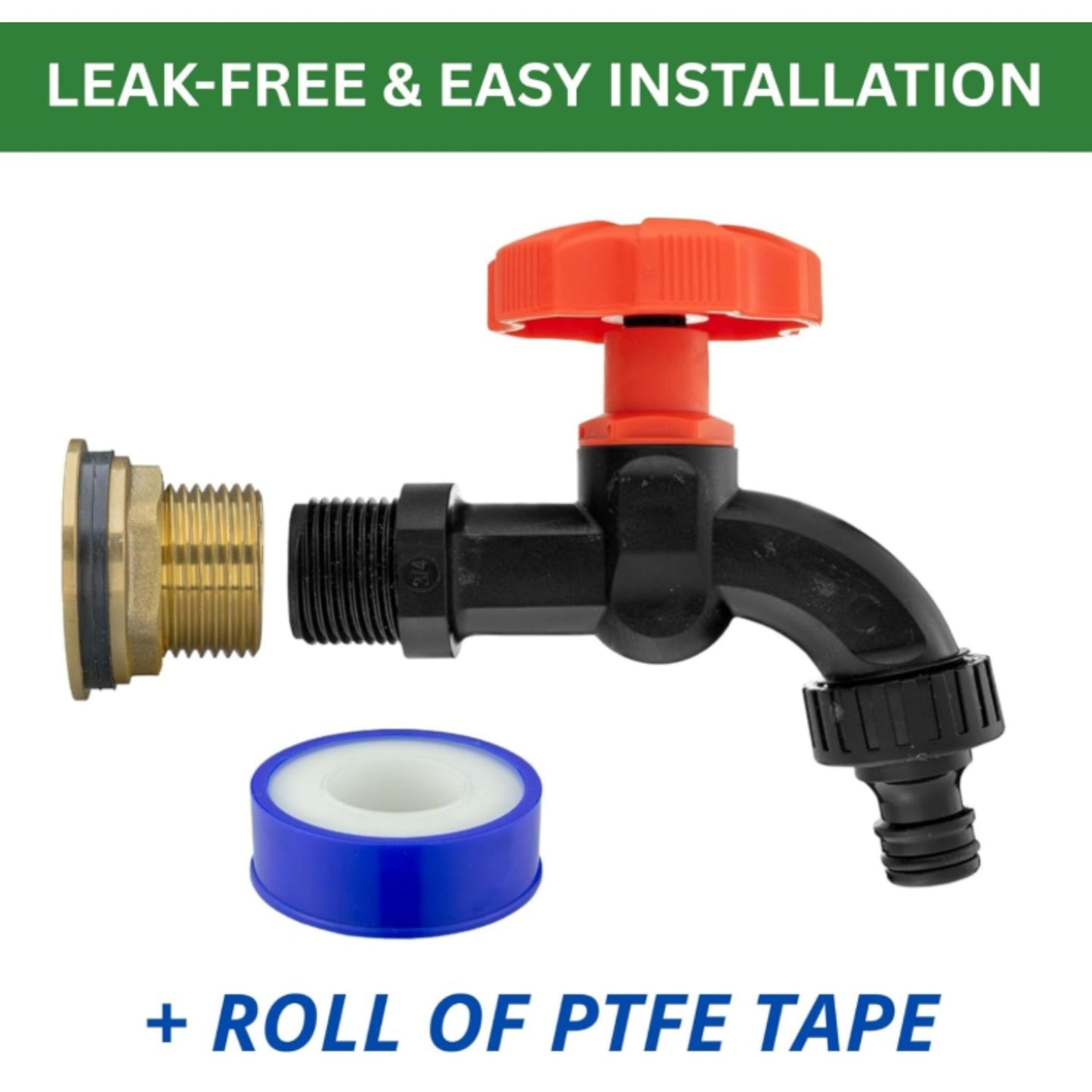 Water Butt Brass Kit 3/4" BSP to 1/2" – Heavy-Duty Brass Tank Connector with Black Dial Tap for Rainwater Harvesting, Barrels & Water Tanks