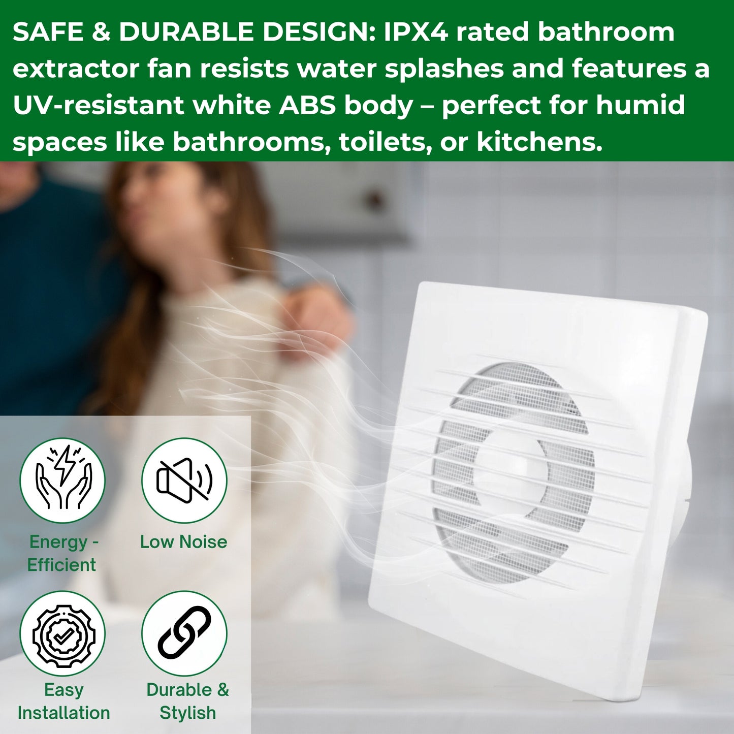 Through Wall Bathroom Ventilation Kit – 100mm Extractor Fan with Pull Cord, 50cm Duct Pipe & Louvre Vent – Quiet IPX4 Rated Fan for Toilet, Kitchen, Home & Commercial Use
