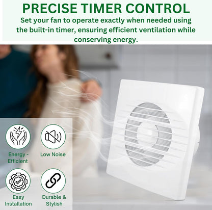Through Wall Ventilation Kit – 100mm Bathroom Extractor Fan with Timer, 50cm Duct Pipe & External Louvre Vent – Quiet IPX4 Rated Fan – Ideal for Bathroom, Toilet, Kitchen, Home & Office Use