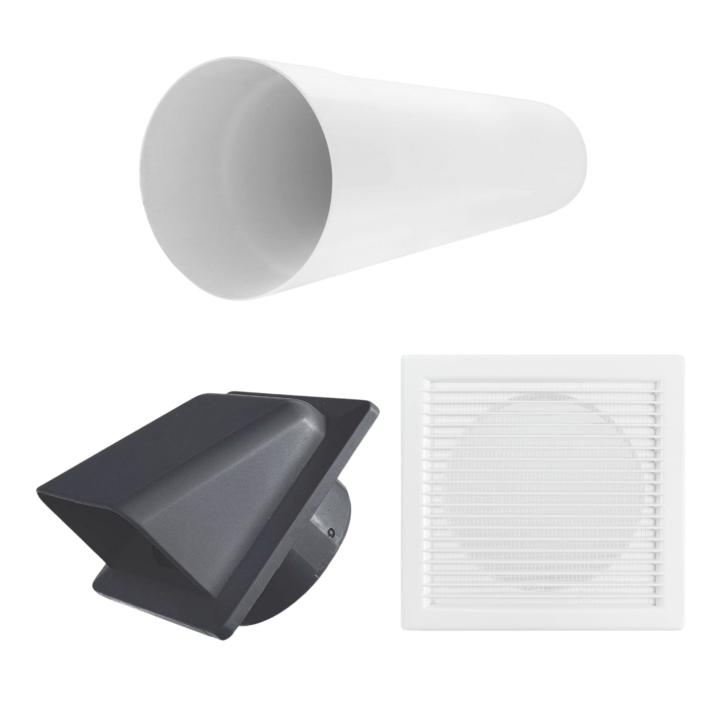 Through Wall Ventilation Kit – Louvre Vent with Fly Mesh, External Vent with Damper & 50cm Rigid Duct Pipe – Air Vent Cover for Bathroom, Kitchen, Home & Commercial Use