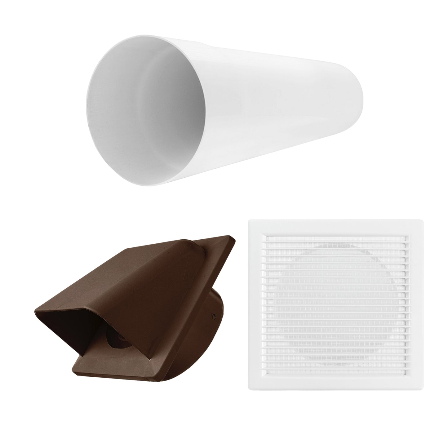 Through Wall Ventilation Kit – Louvre Vent with Fly Mesh, External Vent with Damper & 50cm Rigid Duct Pipe – Air Vent Cover for Bathroom, Kitchen, Home & Commercial Use