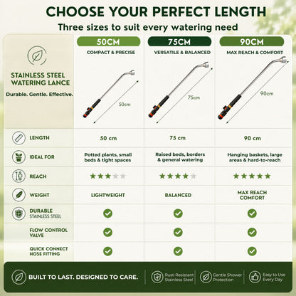 Watering Lance Kit 50cm 75cm 90cm Aluminium Garden Watering Wand with Flow Control Valve & Hose Connector for Plants, Pots, Borders, Raised Beds & Hanging Baskets