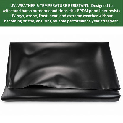 Pond Liner EPDM Rubber Heavy Duty 900GSM Waterproof Fish Pond Membrane Black Multiple Sizes