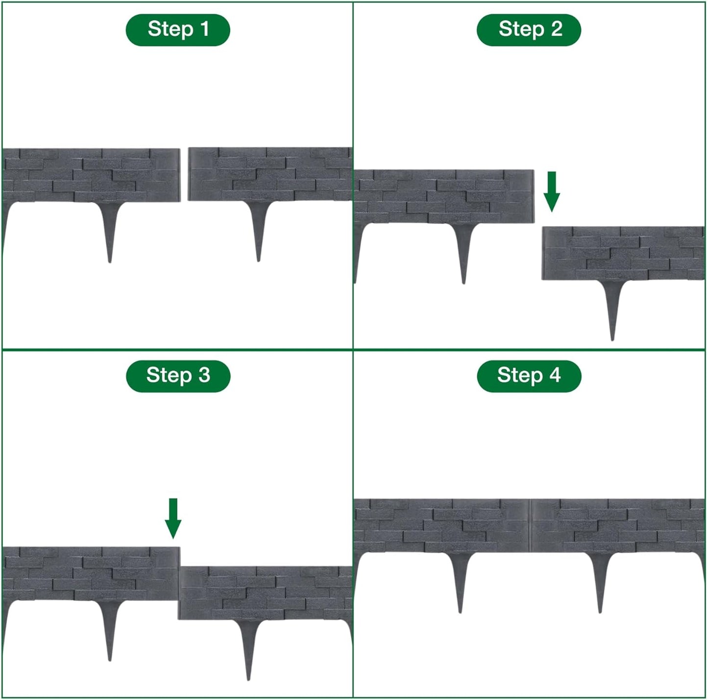 Black, Brown, Gray Stone Effect Lawn Edging 2.3m - Flexible Plastic Garden Border for Flower Beds & Paths | Weather-Resistant & Recyclable Palisade | Easy Install Edging for Grass, Gravel & Landscape