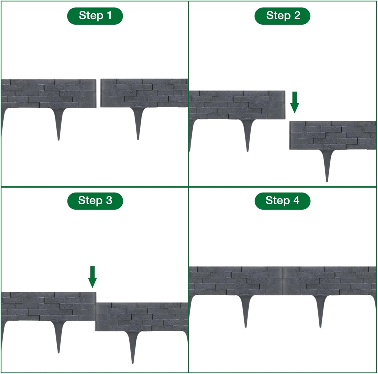 Black, Brown, Gray Stone Effect Lawn Edging 2.3m - Flexible Plastic Garden Border for Flower Beds & Paths | Weather-Resistant & Recyclable Palisade | Easy Install Edging for Grass, Gravel & Landscape