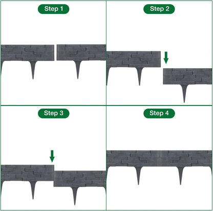 Black, Brown, Gray Stone Effect Lawn Edging 2.3m - Flexible Plastic Garden Border for Flower Beds & Paths | Weather-Resistant & Recyclable Palisade | Easy Install Edging for Grass, Gravel & Landscape