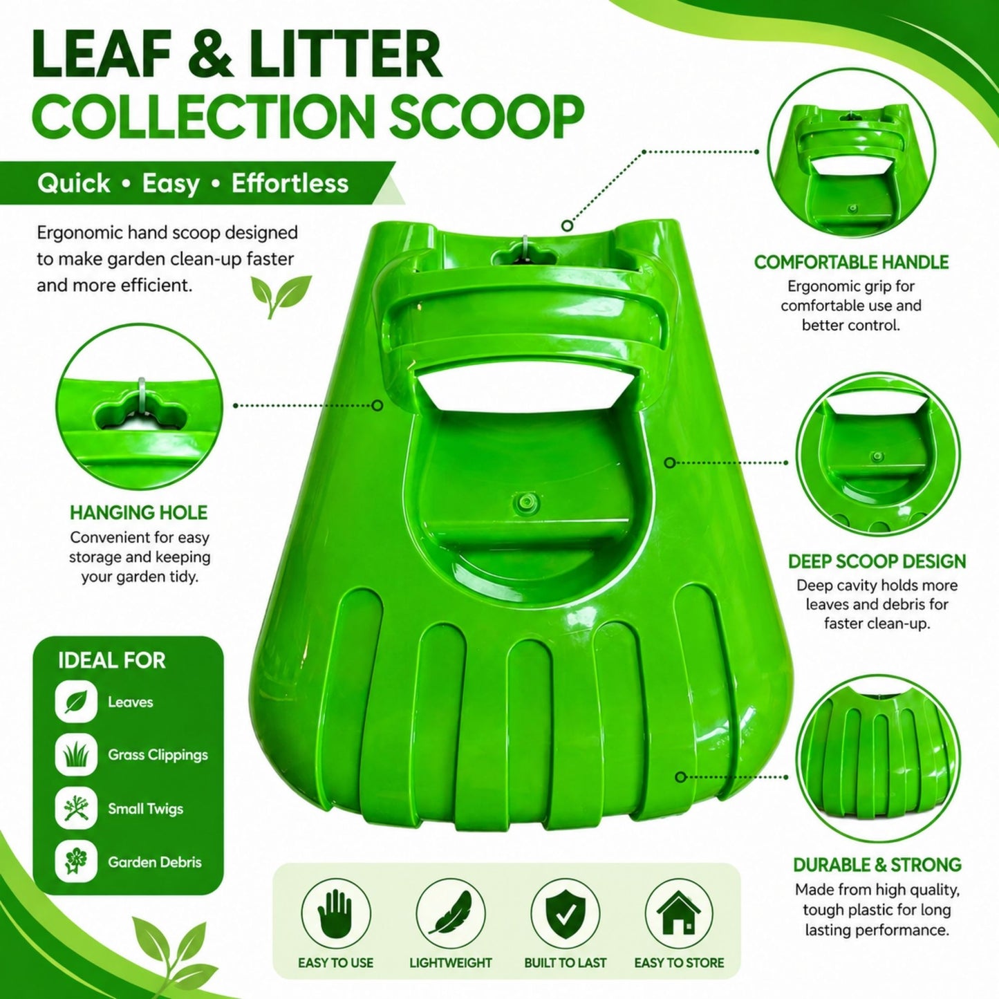 Leaf Garden Grabbers Lawn Scoops Leaf Collectors Large Plastic Pair