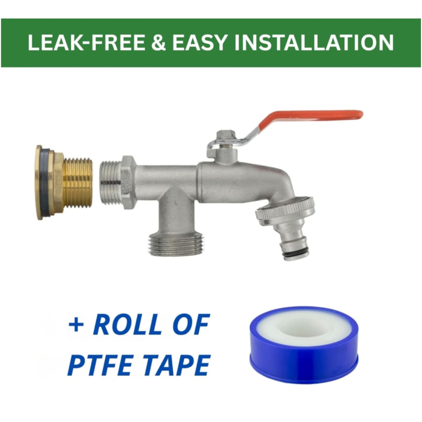 Water Butt Brass Kit 3/4" BSP to 1/2" – Heavy-Duty Brass Tank Connector with PTFE Tape & Lever Tap Options – Rainwater Harvesting, Barrels & IBC Containers