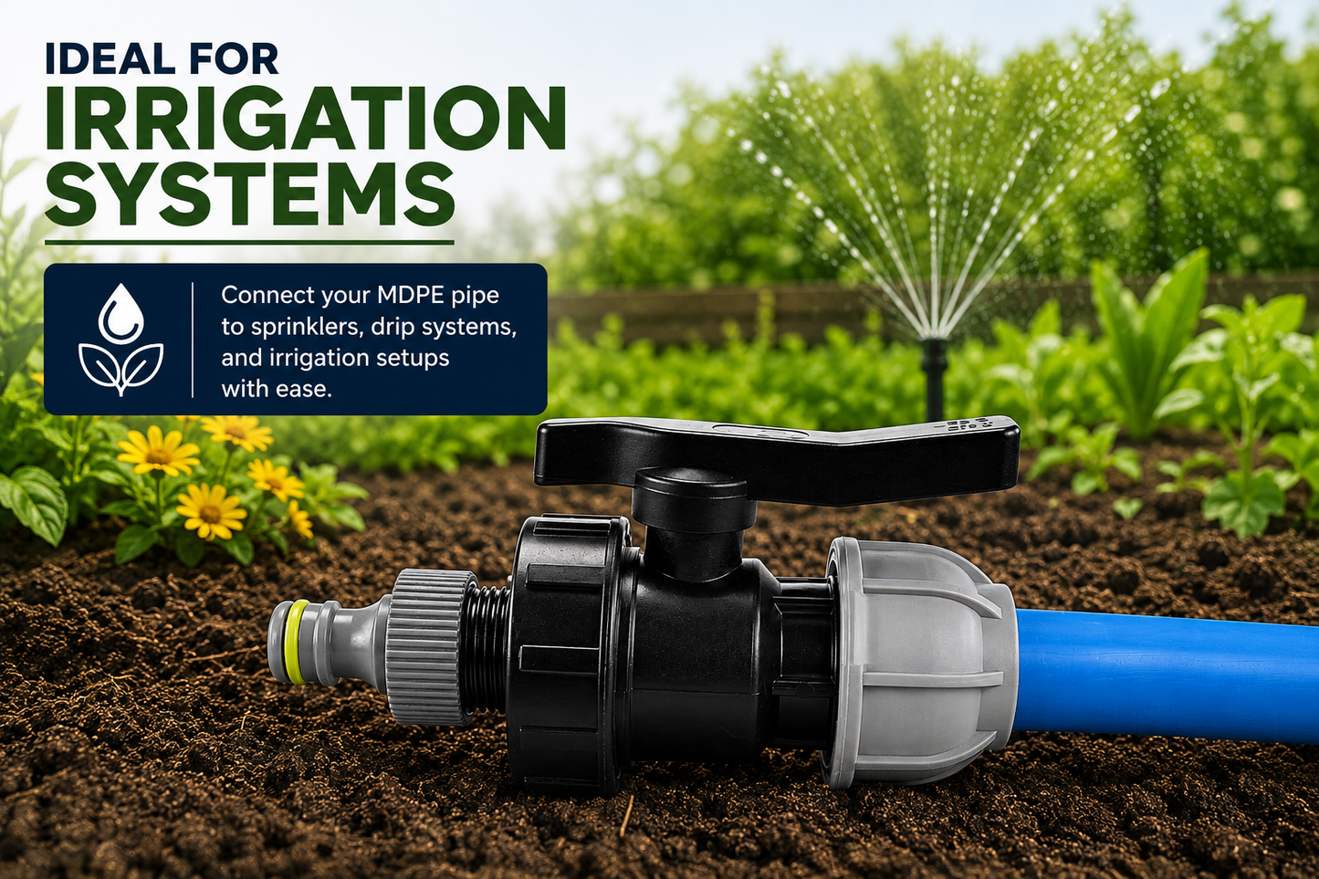 MDPE Pipe to Garden Hose Connector Kit with Flow Control Valve for 20mm, 25mm & 32mm Blue Water Pipe | Quick Connect Irrigation Fitting