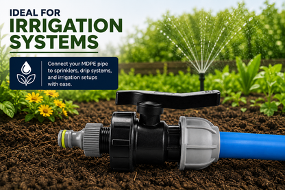 MDPE Pipe to Garden Hose Connector Kit with Flow Control Valve for 20mm, 25mm & 32mm Blue Water Pipe | Quick Connect Irrigation Fitting