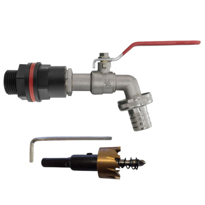 Garden Water Butt Tap Kit with Drill Bit – Rain Barrel Adapter 3/4" BSP Hose Connector with Tap Options, Washers & PTFE Tape for Water Tank, IBC & Garden Irrigation Systems