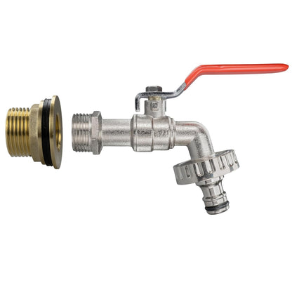 Water Butt Brass Kit 1” BSP to 3/4” – Heavy-Duty Brass Tank Connector with PTFE Tape & Lever Tap Options – Rainwater Harvesting, Barrels & IBC Containers