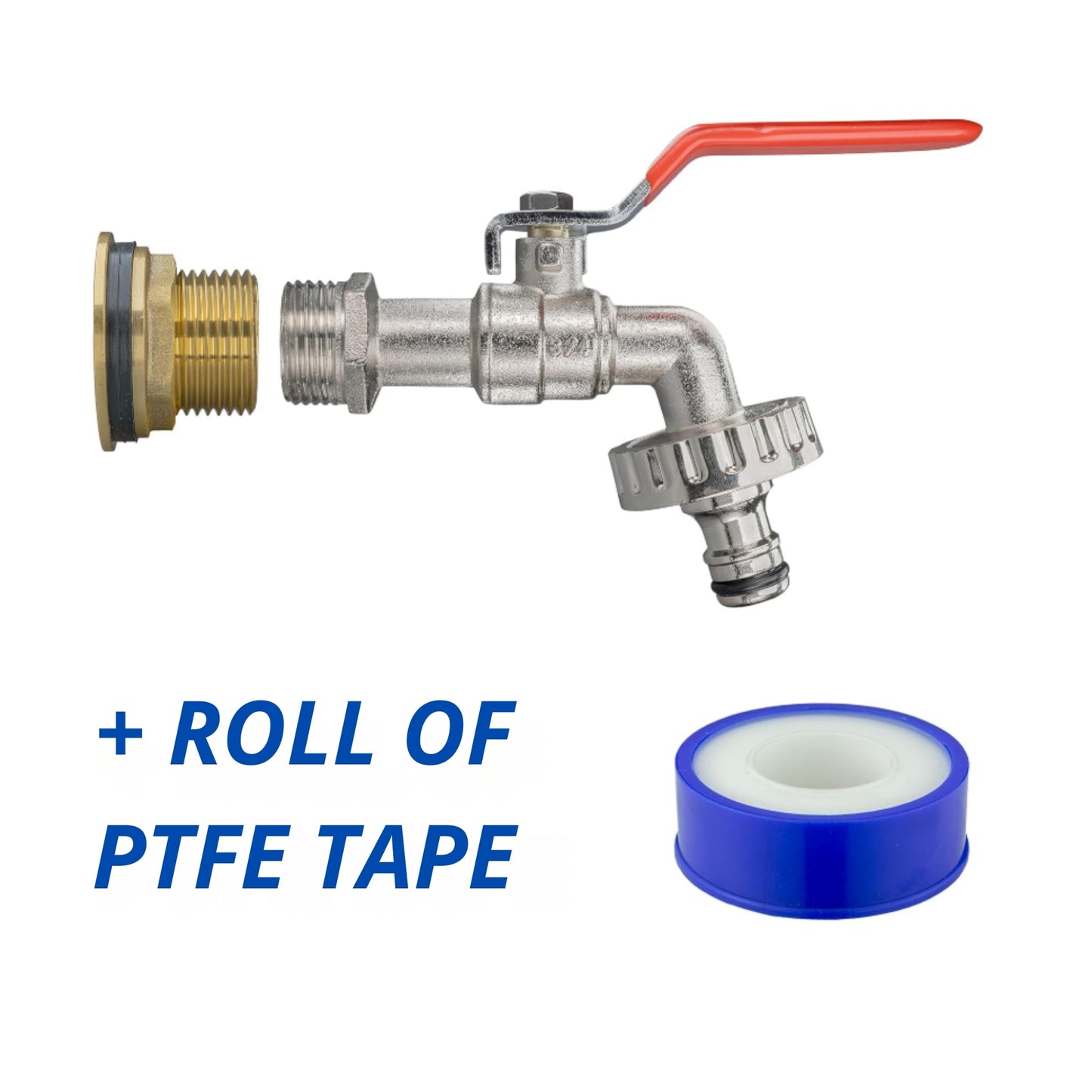 Water Butt Brass Kit 1” BSP to 3/4” – Heavy-Duty Brass Tank Connector with PTFE Tape & Lever Tap Options – Rainwater Harvesting, Barrels & IBC Containers