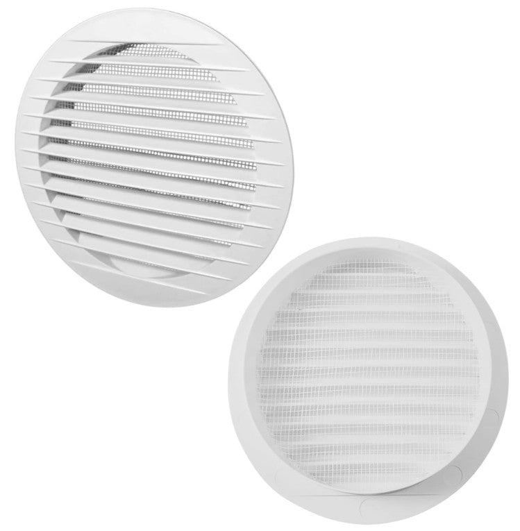 White Circular Ventilation Grille with Flyscreen - Round Air Vent 100mm – 4 inch Rear Spigot