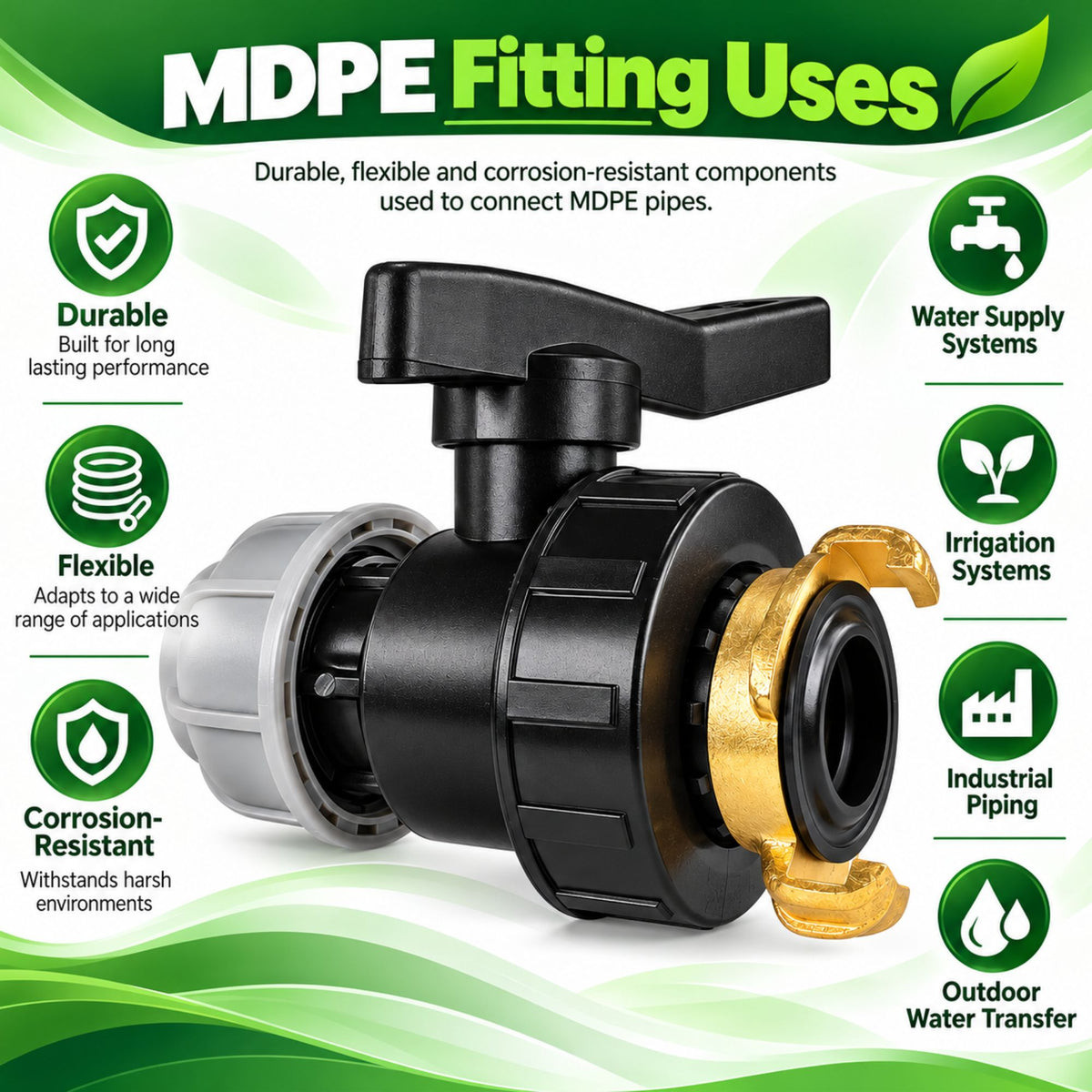 MDPE Valve Brass GEKA Claw Coupling Adapter Water Pipe Shut Off Tap 20mm 25mm 32mm