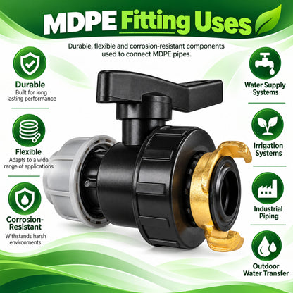 MDPE Valve Brass GEKA Claw Coupling Adapter Water Pipe Shut Off Tap 20mm 25mm 32mm