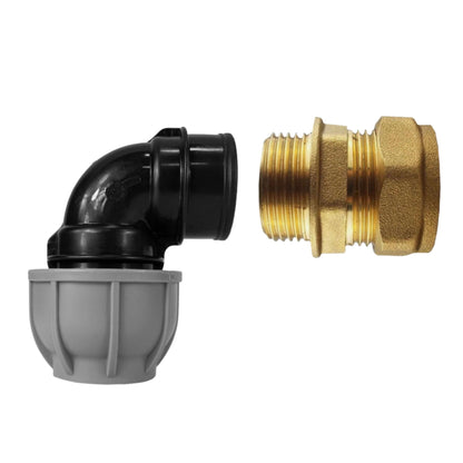 MDPE Compression Fittings to Copper Adaptor Sets - Straight, Elbow, Tee, Valve - 15mm 22mm 28mm 32mm Brass Compression
