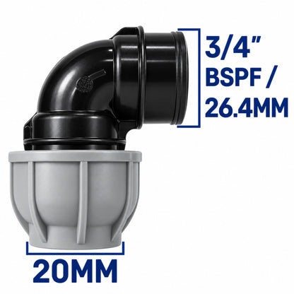 Water Butt Tank Connector MDPE Elbow to 3/4in BSP Pipe Fitting with Nut & Washer