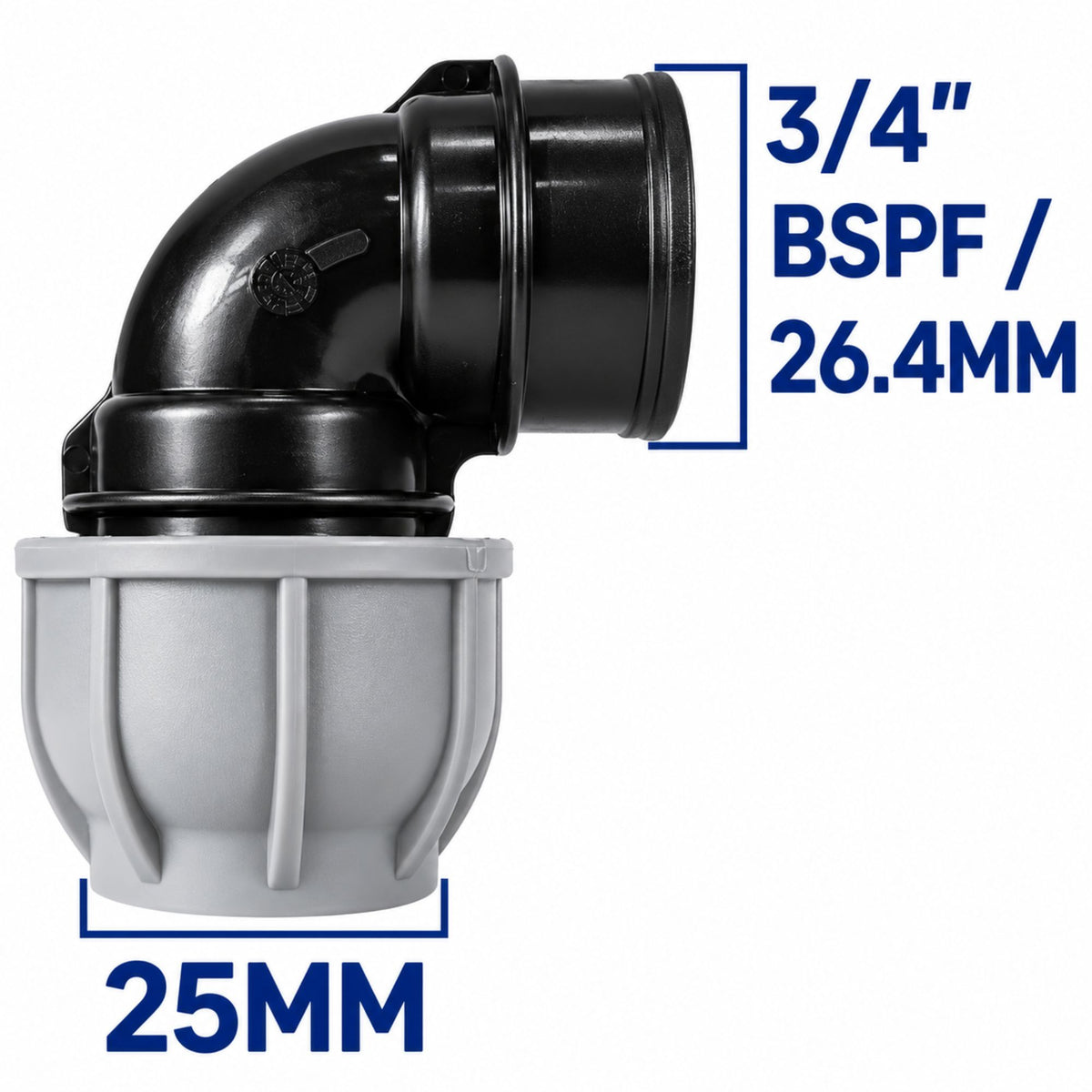 Water Butt Tank Connector MDPE Elbow to 3/4in BSP Pipe Fitting with Nut & Washer