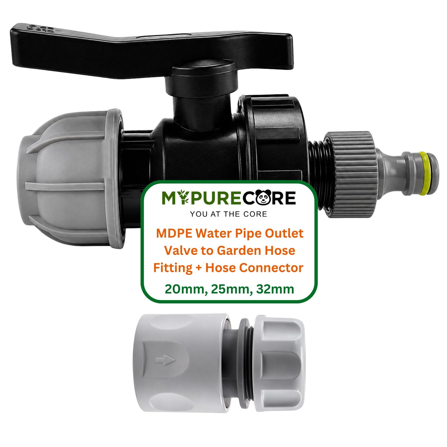 MDPE Water Pipe Outlet Valve with Garden Hose Connector | 20mm 25mm 32mm Irrigation Fitting