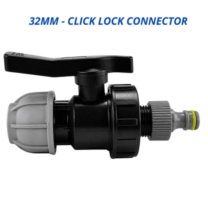 MDPE Pipe to Garden Hose Connector Kit with Flow Control Valve for 20mm, 25mm & 32mm Blue Water Pipe | Quick Connect Irrigation Fitting