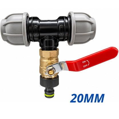 MDPE Tee Fitting 20mm 25mm 32mm with 3/4" BSP Brass Lever Tap Hose Connector