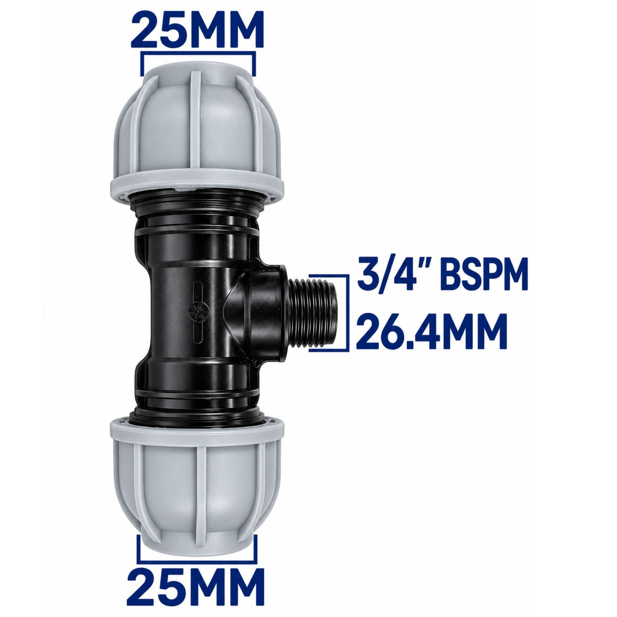 MDPE Tee Fitting 20mm 25mm 32mm with 3/4" BSP Brass Lever Tap Hose Connector