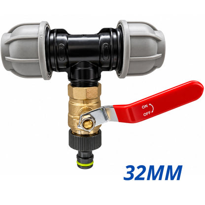 MDPE Tee Fitting 20mm 25mm 32mm with 3/4" BSP Brass Lever Tap Hose Connector